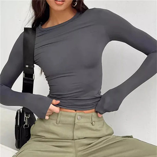 Women's Long Tops Casual Style Slim Fit Solid Basic Pullovers Women Streetwear Crop Tops Clothes, Cooler Look
