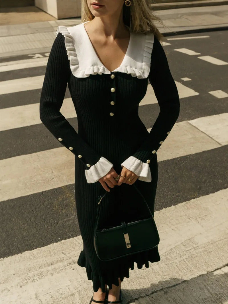 Vintage Elegance: High Waist Ruffled Maxi Dress for Autumn/Winter Long Dress Woman Retro Elegant